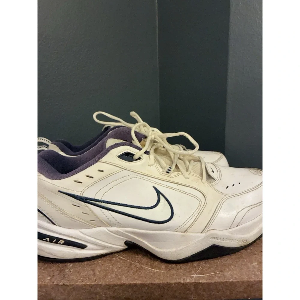 Nike Air Monarch IV Men's Training Shoes White/Navy Blue -‎ Pre-Owned